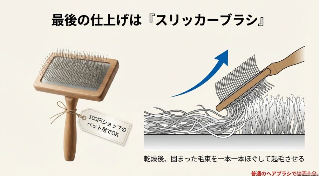 100均のスリッカーブラシを活用した毛並みの修復術