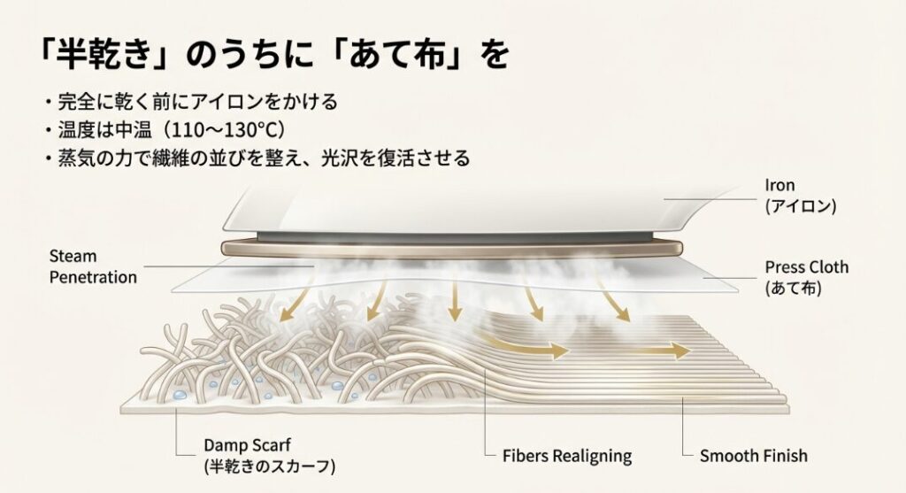 「完全に乾ききる前」の半乾きの状態で掛ける