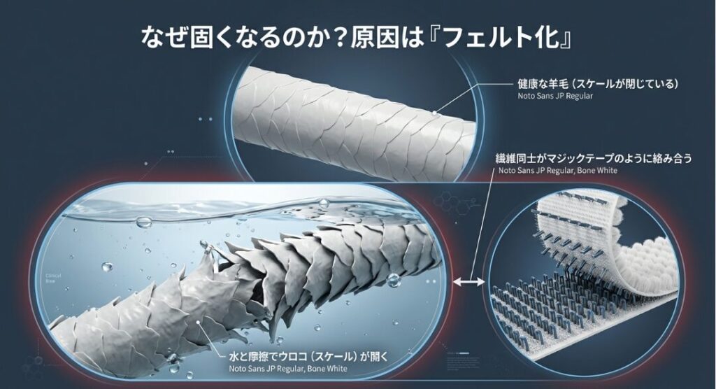 ウールと革が共存する複雑な素材構造の落とし穴