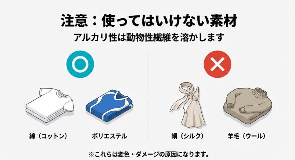ウールやシルクなどの動物性繊維にマジックリンや塩素系ハイターを使うのは、絶対に絶対にNGです！
