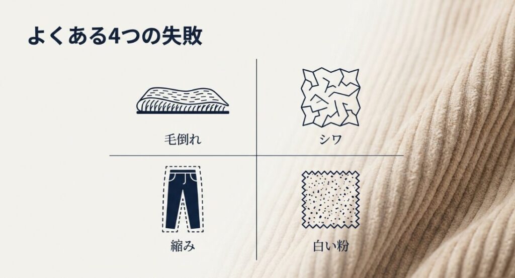 コーデュロイの洗濯に失敗した時のシワやテカリの直し方