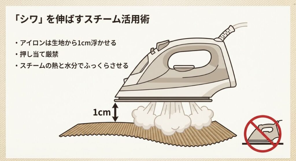 スチームアイロンの浮かしがけで頑固なシワを伸ばす方法