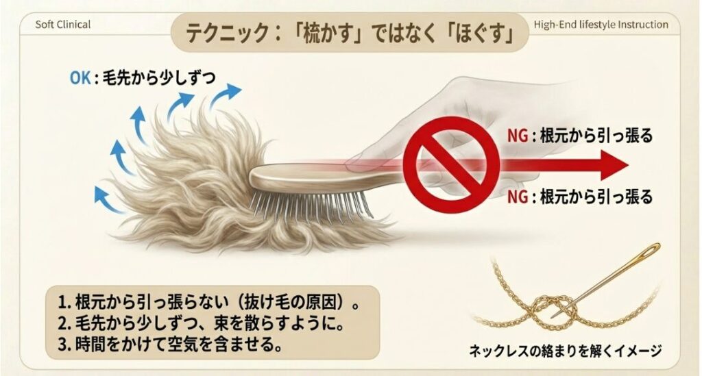 スリッカーブラシを使う際