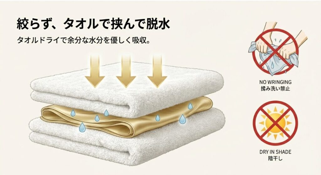 タオル脱水と半乾きアイロンで光沢を蘇らせる仕上げ