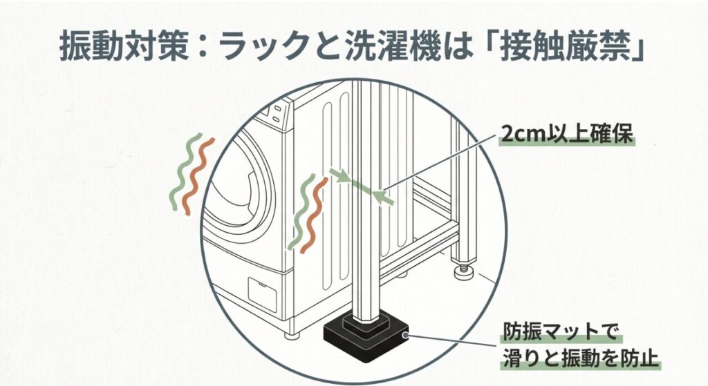 ドラム式洗濯機の振動でラックが揺れる騒音の失敗