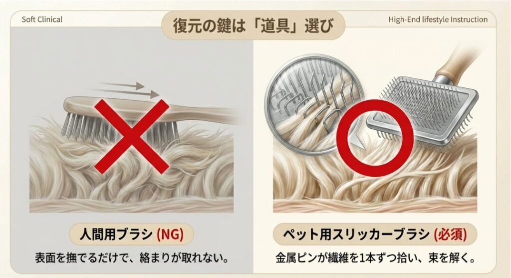 ペット用ブラシが救世主！ゴワゴワ毛並みの解き方