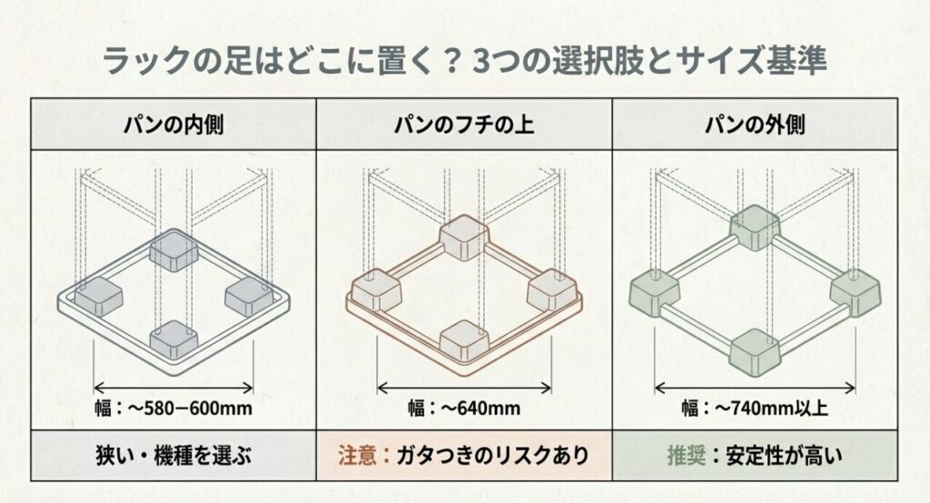 ラックの足どこに置く