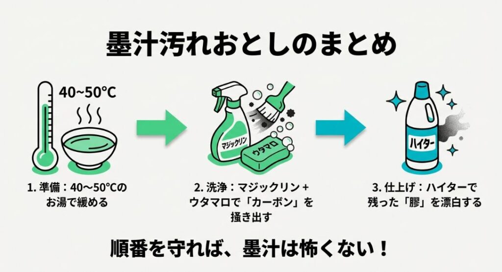 効率的な墨汁の落とし方とハイターの役割まとめ