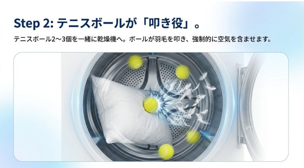 固まった羽毛をテニスボールで叩き起こす魔法の裏技