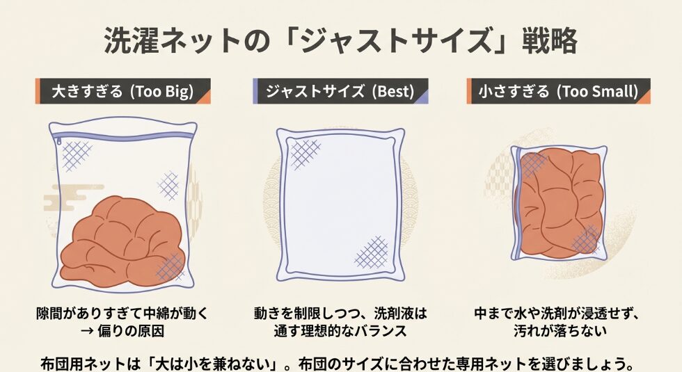 洗濯ネットの正しいサイズ選びと布団の畳み方