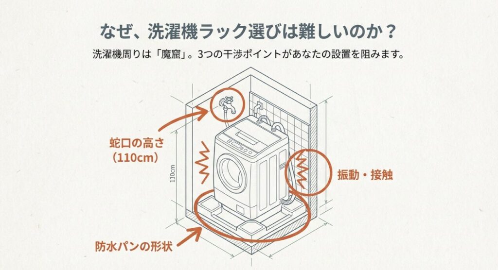 洗濯機のラックの失敗を防ぐ防水パンと設置寸法