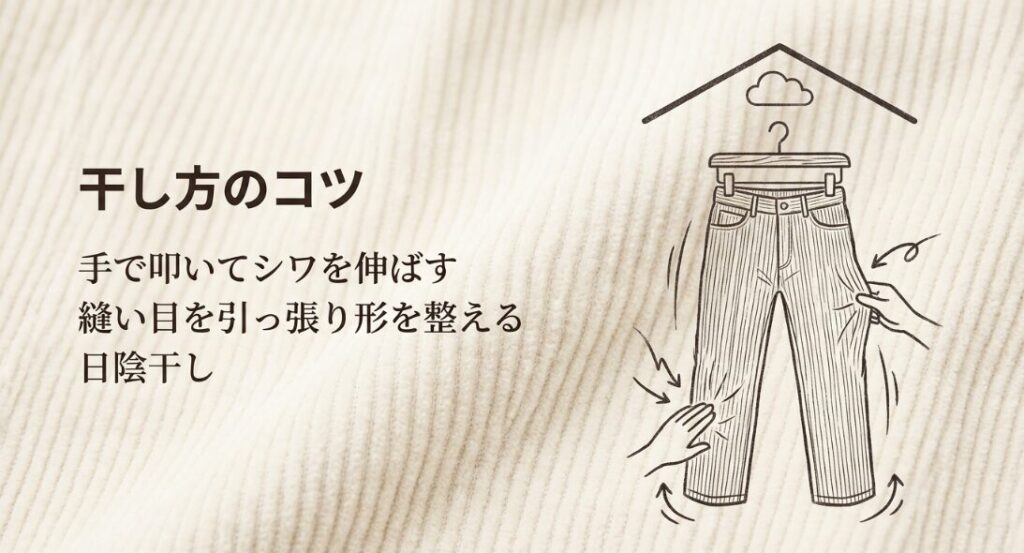 直射日光を避けた陰干しと干す前の振りさばきが重要