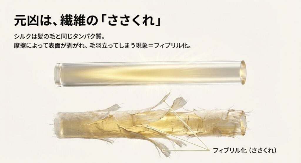 繊維の表面が物理的に壊れてしまった「フィブリル化」