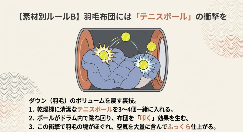 羽毛布団にテニスボール