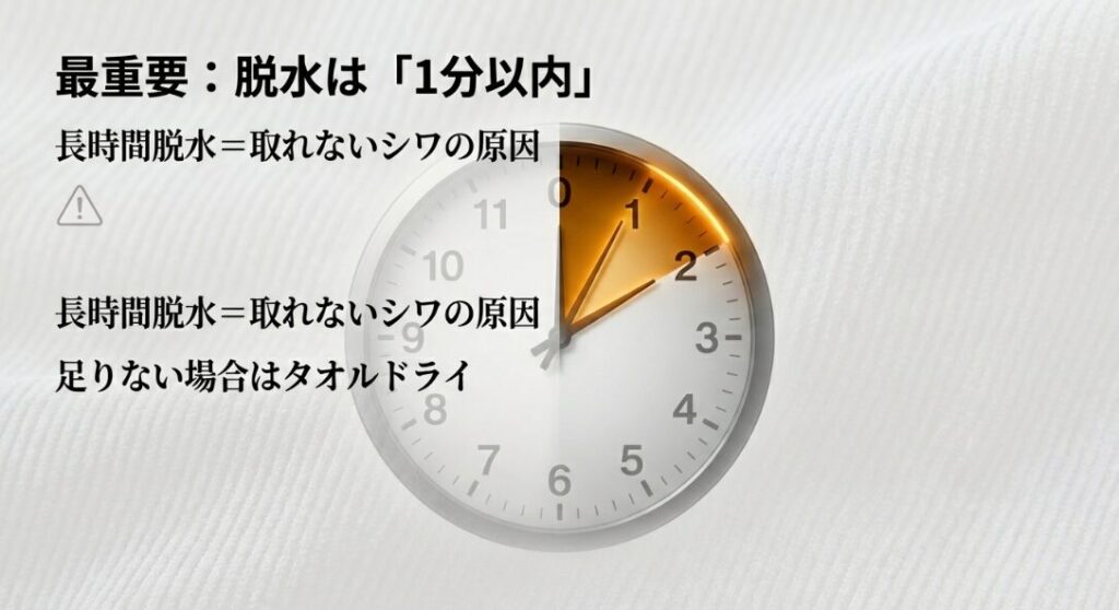 脱水時間は1分以内にして深いシワの定着を防ぐ
