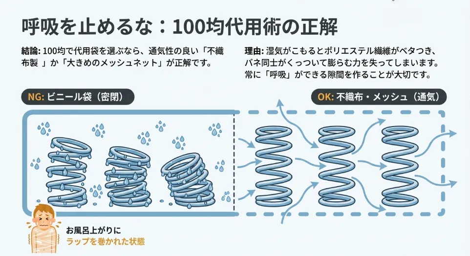 100均代用の結論｜「サイズ」より「通気性」と「ゆとり」で選ぶ