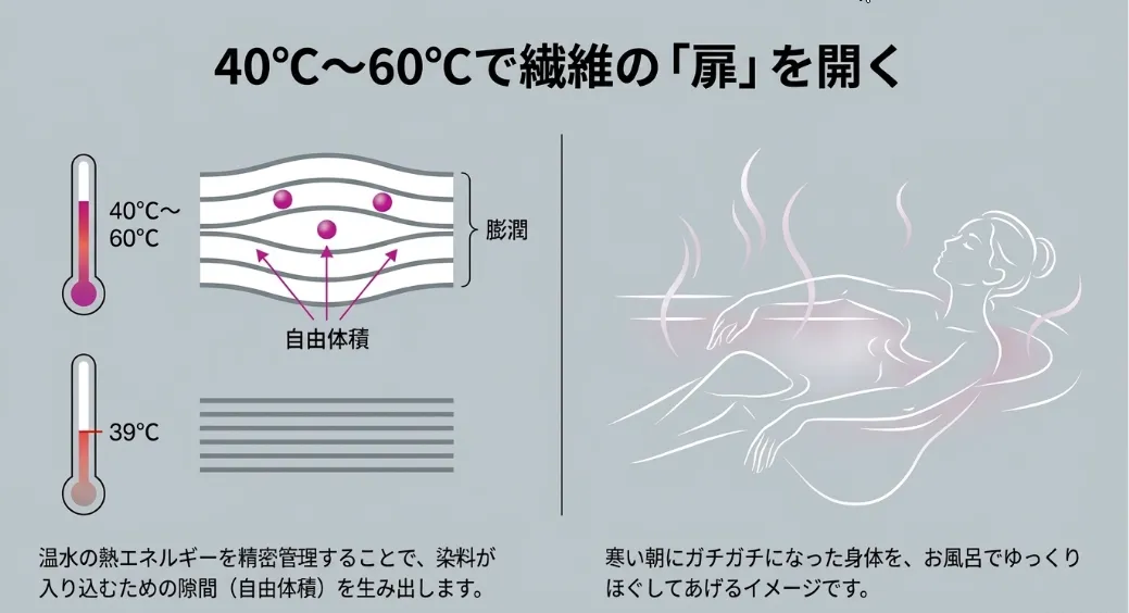 40℃〜60℃の温水で繊維の「扉」をこじ開ける