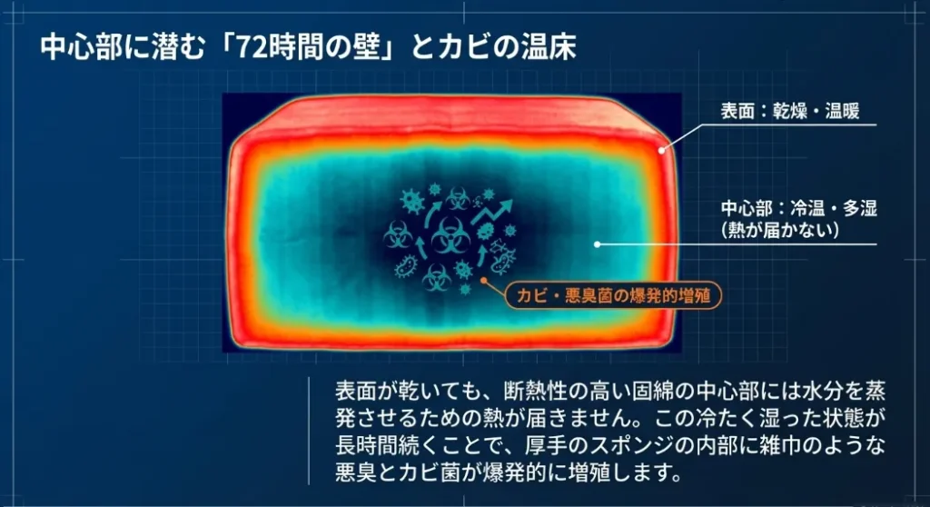 72時間乾かないと雑巾のような悪臭が繊維に染み付く