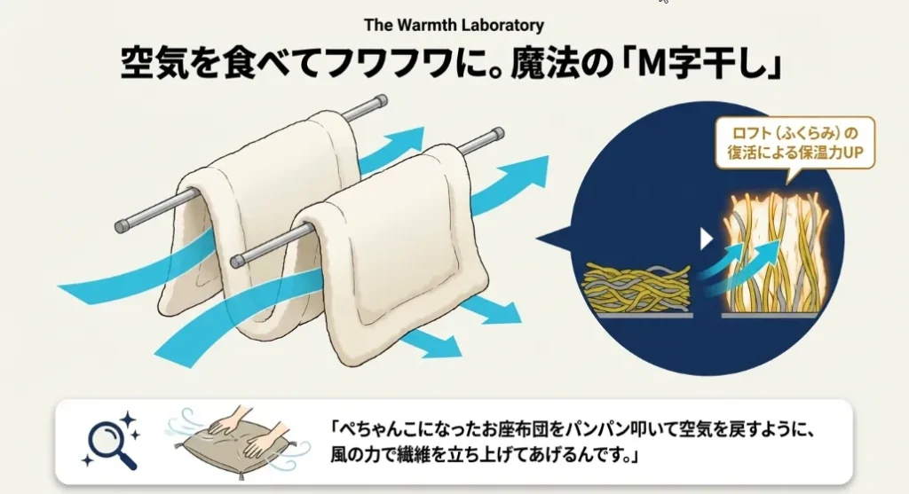 M字干しと空気の通り道作りで魔法のロフト感を再生する