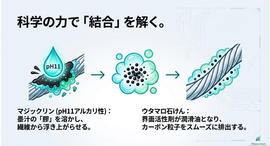 「マジックリンで接着剤を切り、