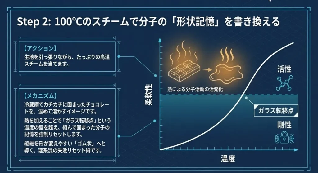 【復活術②】スチームの熱で繊維の「形状記憶」を書き換える
