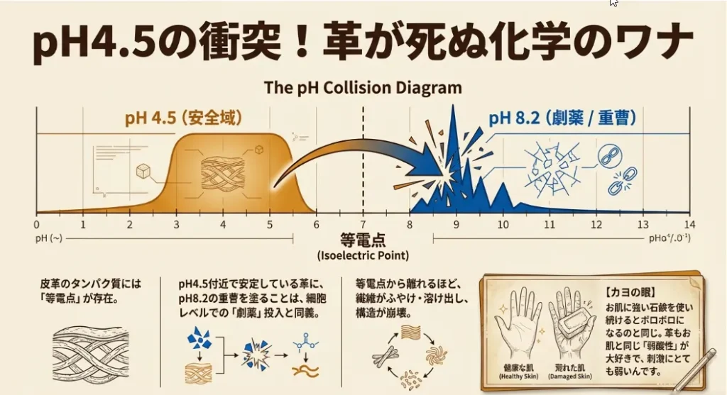 お肌と同じpH4.5！革が最も安定する「等電点」の秘密