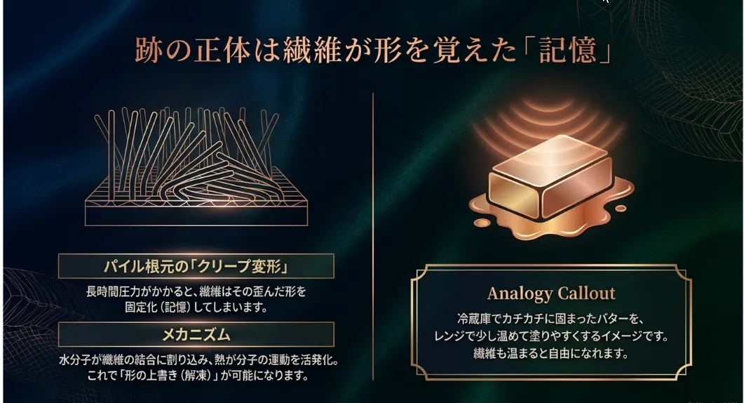 なぜ跡がつくの？繊維が形を覚える「クリープ現象」をリセット