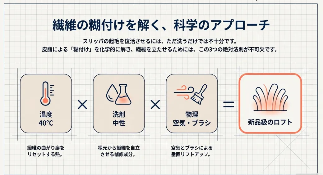 ぺたんこ毛並みは「温度・洗剤・物理」の3要素で新品に戻る