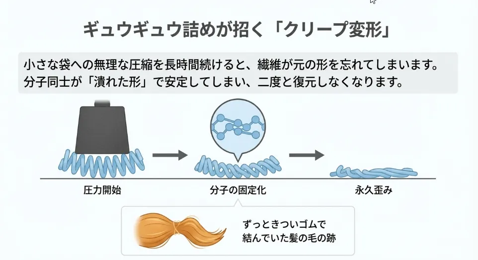 ギュウギュウ詰めは「永久変形」の元！クリープ現象の物理的リスク