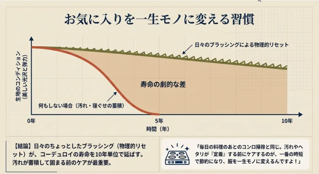 コーデュロイのブラッシングで大切な一着を一生モノに
