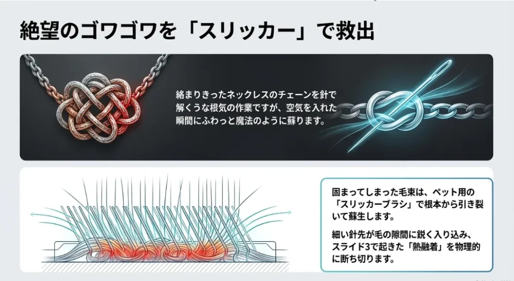 ゴワゴワになっても諦めない！スリッカーブラシで蘇生