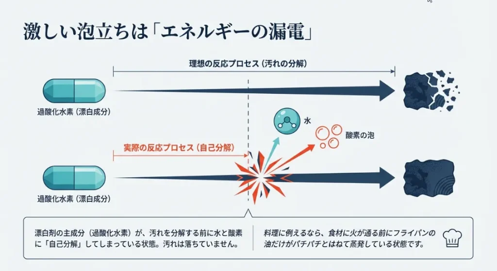 シュワシュワの正体は漂白成分が「酸素」に逃げている証拠