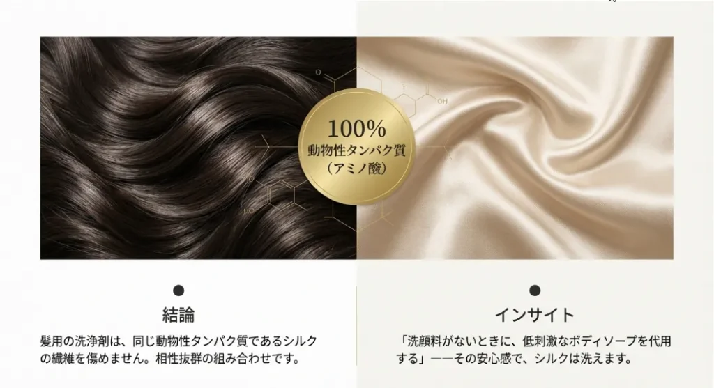 シルクをシャンプーで洗うのはアリ！髪と同じ成分だから救える