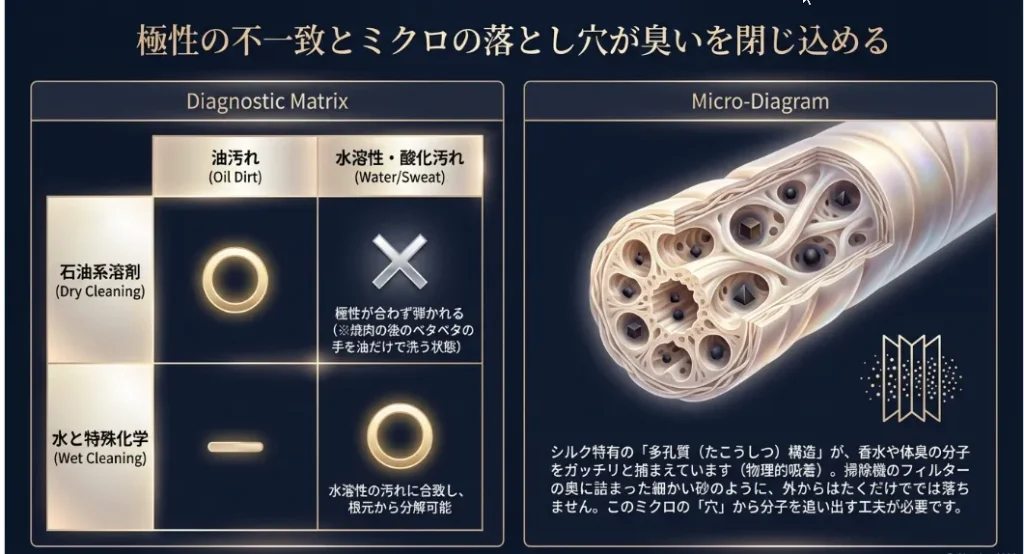 ドライクリーニングでシルクの臭いが消えない本当の理由