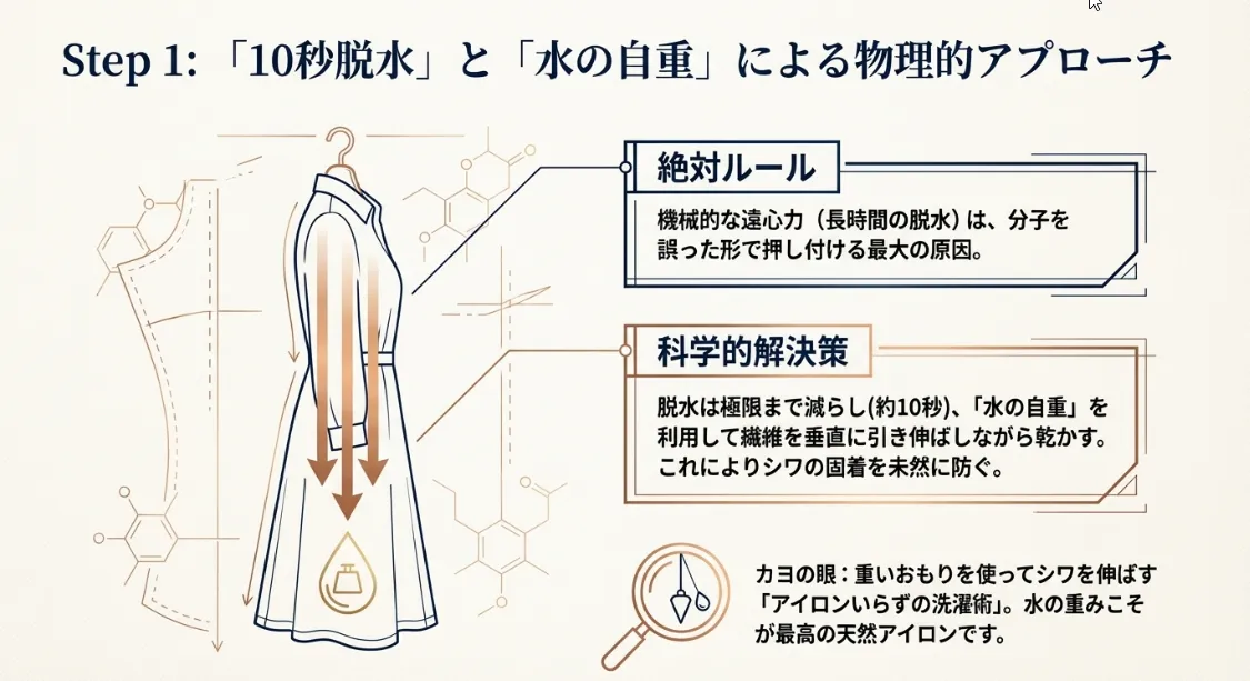 プロが実践する「10秒脱水」と「水の自重」活用術