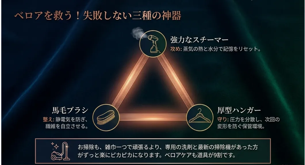 ベロア復活を支える「三種の神器」と失敗しない道具の選び方
