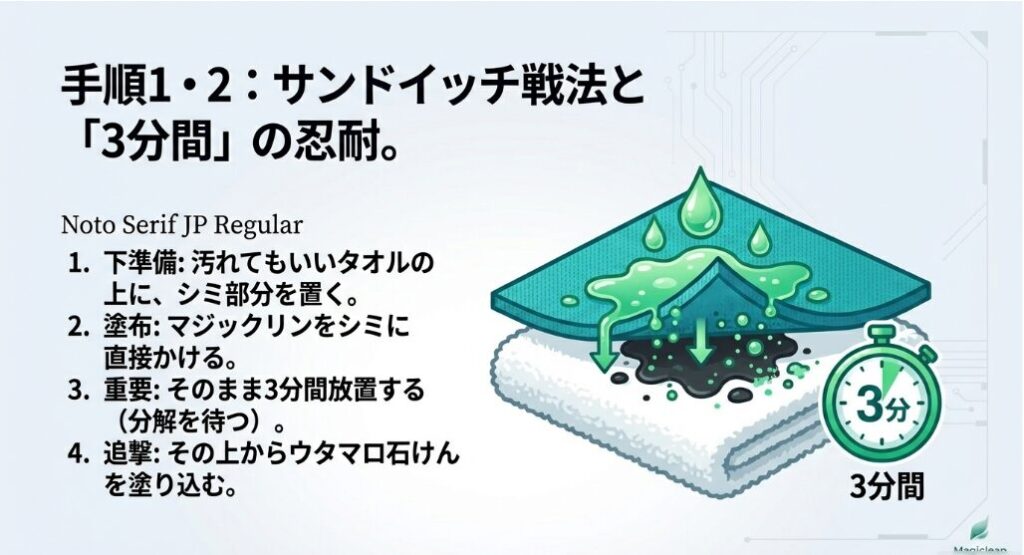 マジックリンを「点」で塗布（3分待機）