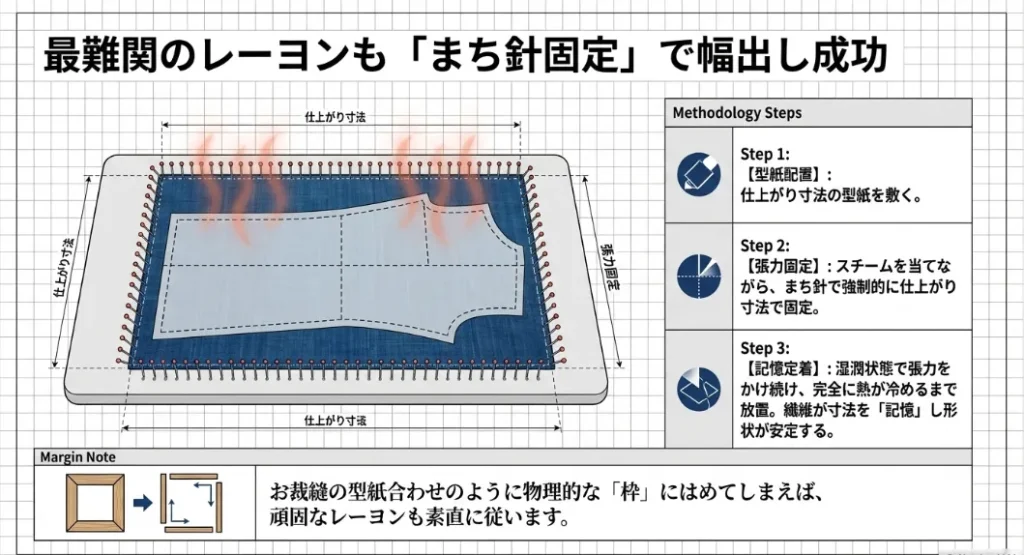 レーヨンの水ジミや頑固な縮みも「プロの幅出し」で解決