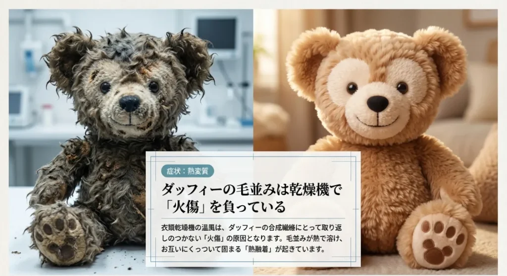 乾燥機はダッフィーを「火傷状態」にする