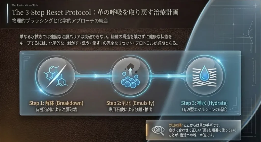 仕上げのブラッシングで毛穴を開放し「呼吸」を助ける