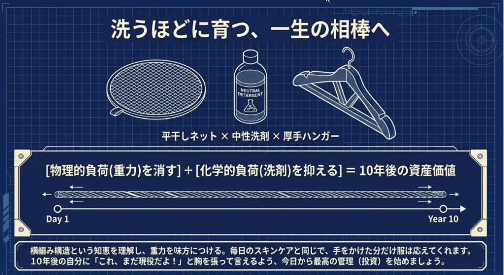 保管時の応力分散で10年後もシルエットの美しさをキープ