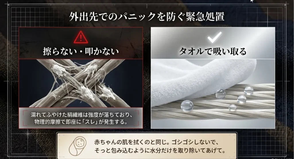 外出先での水濡れパニックを救う！摩擦ゼロの緊急レスキュー術