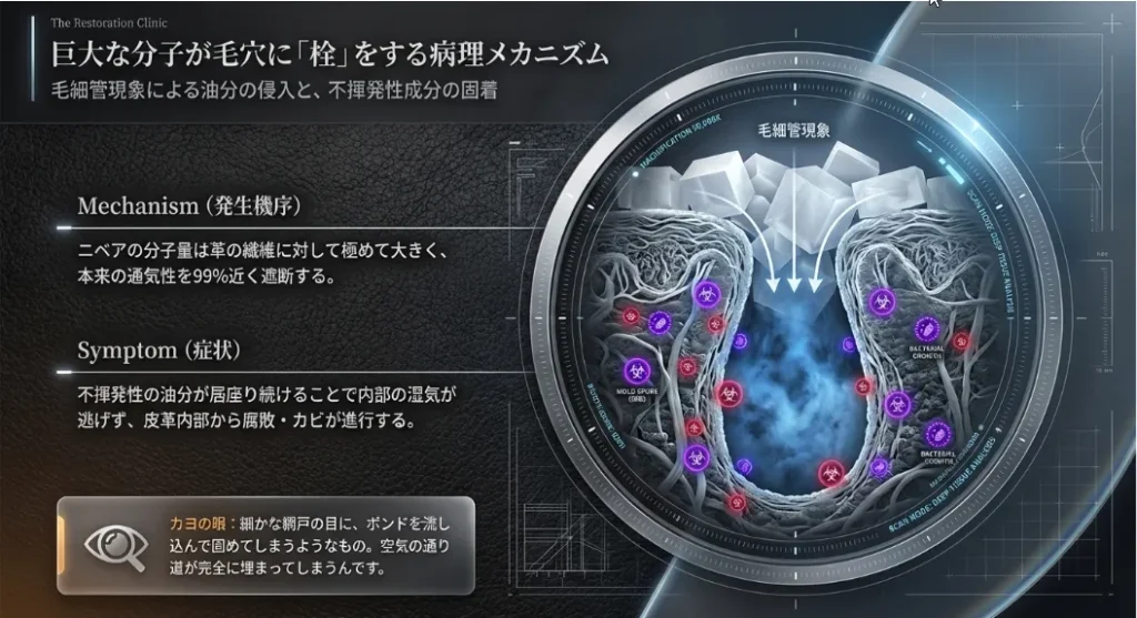 大きすぎる分子が毛穴に「栓」をしてカビを招く