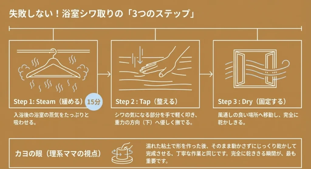 失敗を防ぐ！お風呂の湿気でシワを伸ばす科学的3ステップ