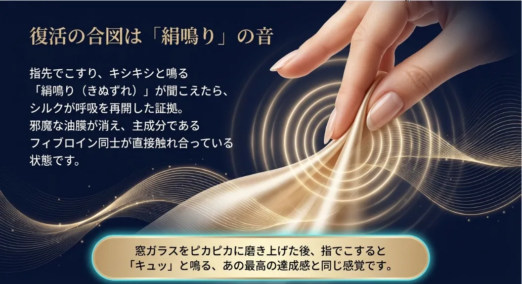 復活の合図は指先で感じるキシッという絹鳴り
