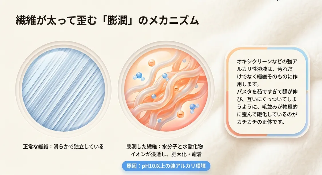 毛並みが太って歪む「膨潤」を身近な料理に例えて解剖