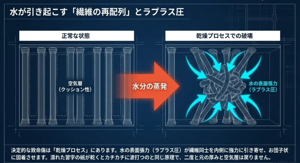 水の引き寄せる力が繊維をギチギチに凝縮させてしまう