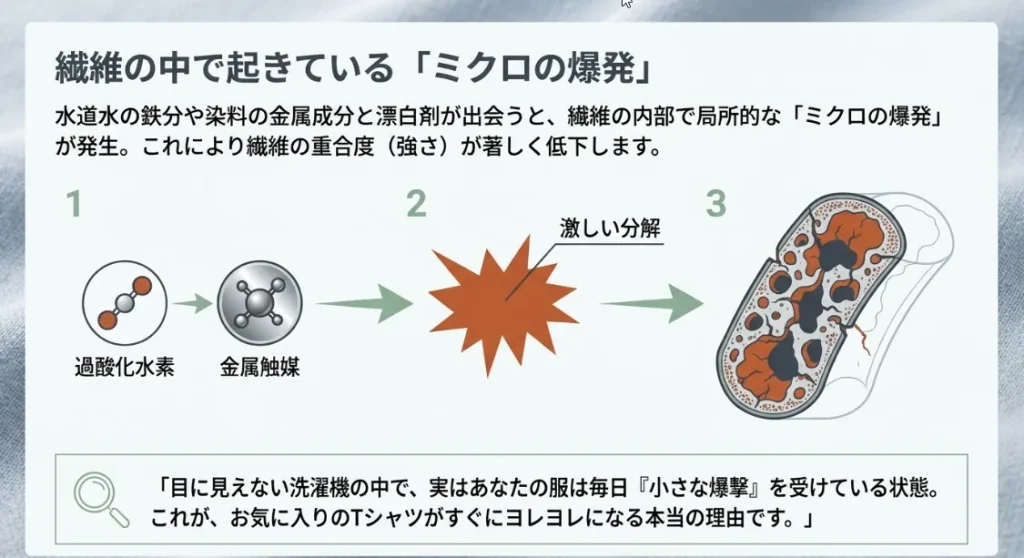 汚れだけじゃない！漂白の「酸化パワー」は繊維の鎖まで切ってしまう