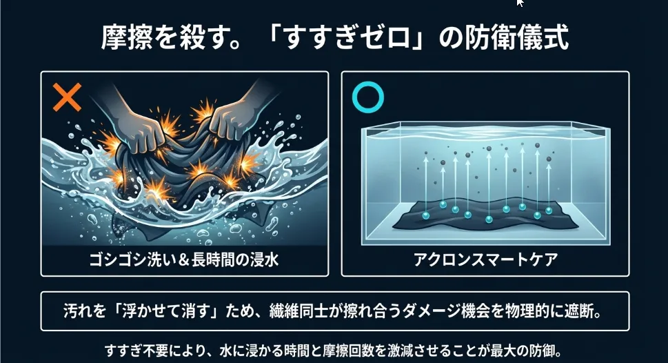 汚れだけを浮かせて落とす「すすぎゼロ」の魔法