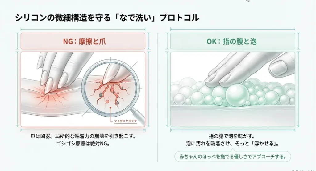 爪は凶器。指の腹で汚れを浮かす力学的コントロール